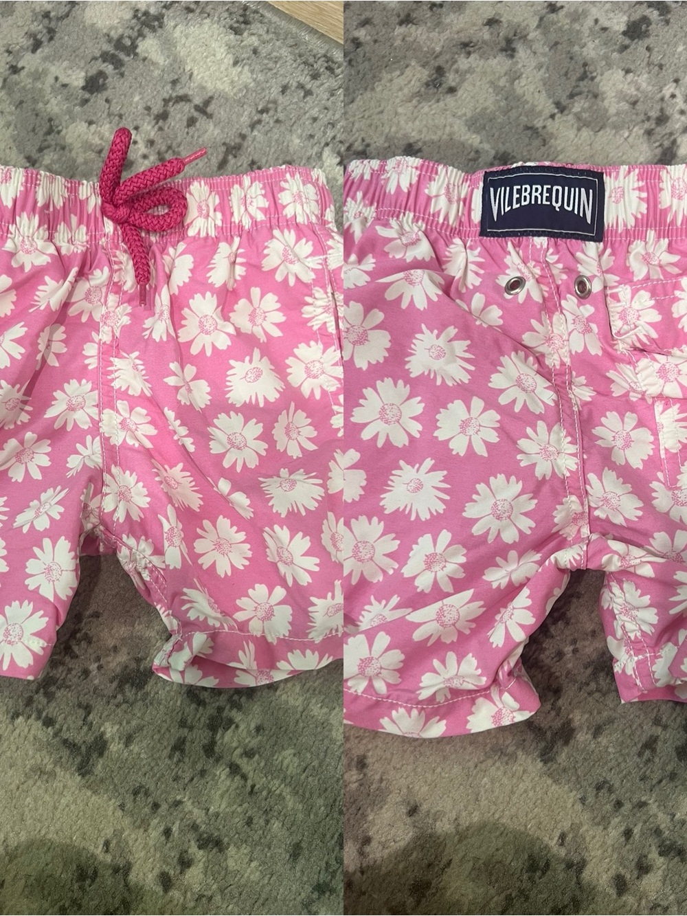 Vilebrequin Pink and White Daisy Swim Shorts sz 4 years bathing suit trunks